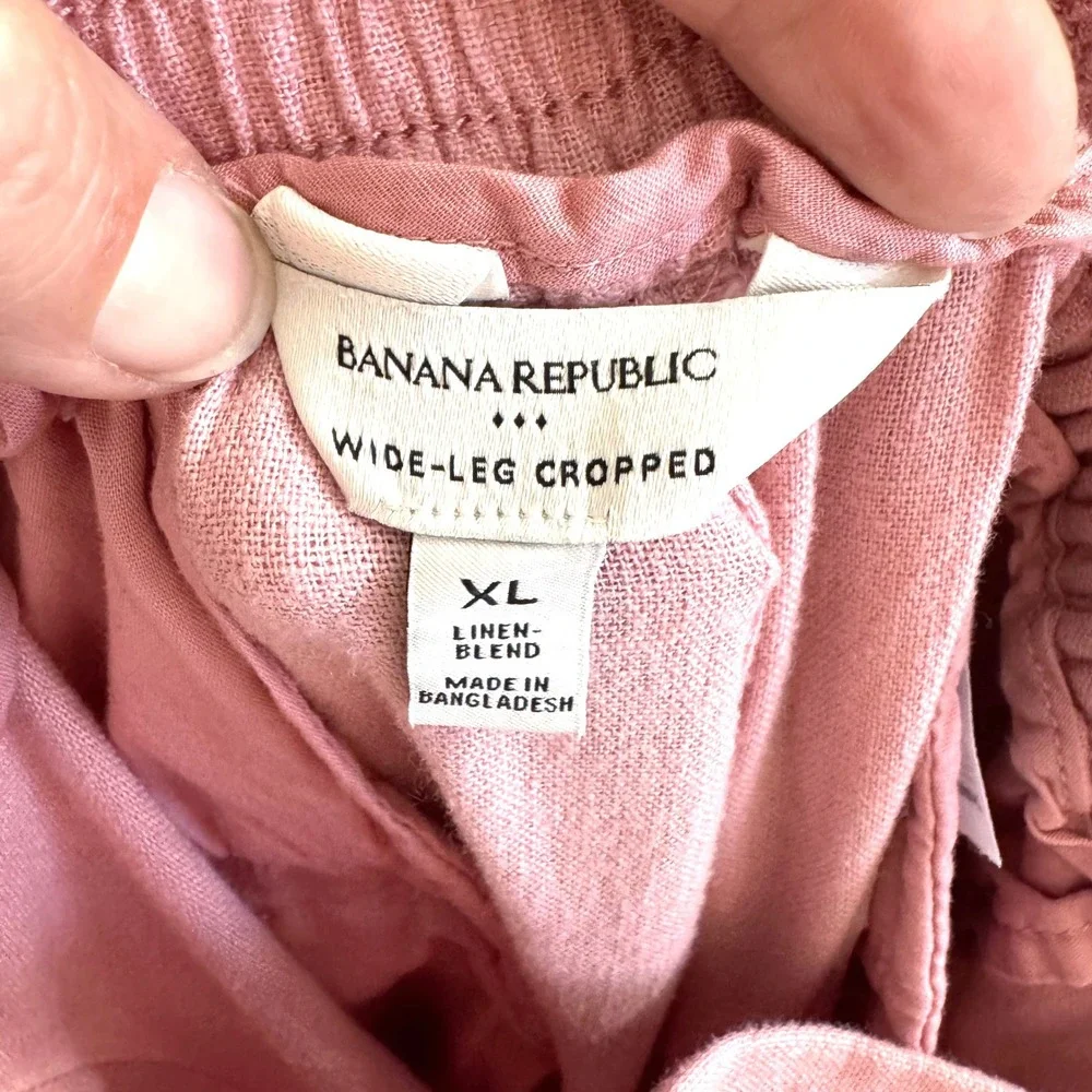 Banana Republic Pink Linen Blend Wide Leg Cropped Pants Womens XL Elastic Waist